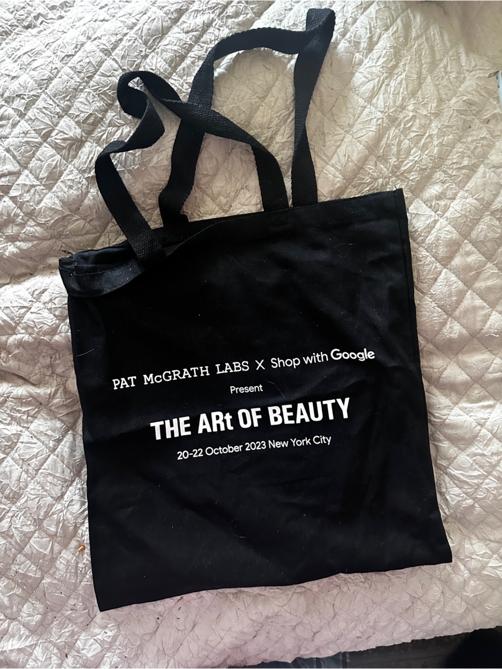 Pat McGrath Black Canvas Tote with White Text